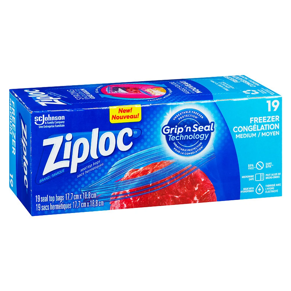 Ziploc Double Zip Freezer Bags - Medium - 19's