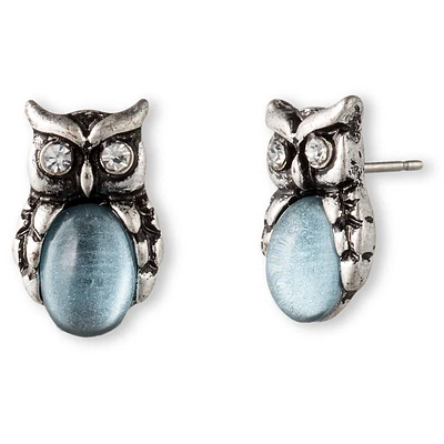 Lonna & Lilly Owl Button Earrings - Silver Tone