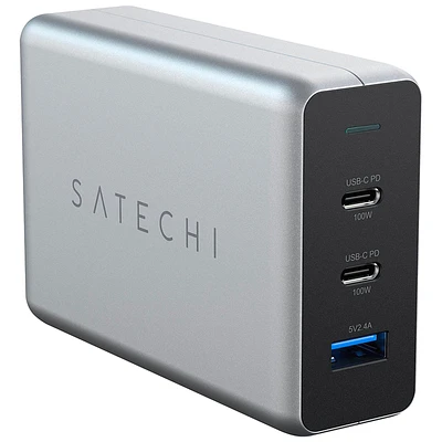 Satechi Power Adapter - Fast Charger - USB and USB-C with Power Delivery - 100 Watt - Black/Grey - STTC100GM