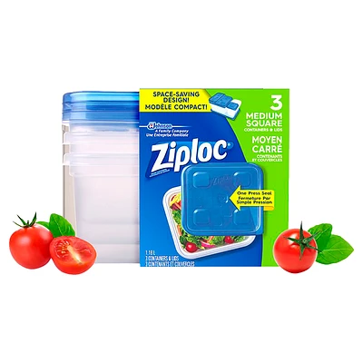 Ziploc Square Containers - Medium - 3's