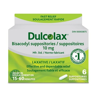 DulcoLax Bisacodyl Suppositories - 6s