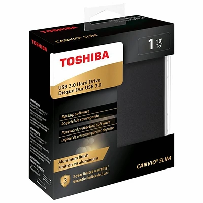 Toshiba Canvio Slim USB 3.0 Portable Hard Drive - 1TB - Black - HDTD310XK3DA