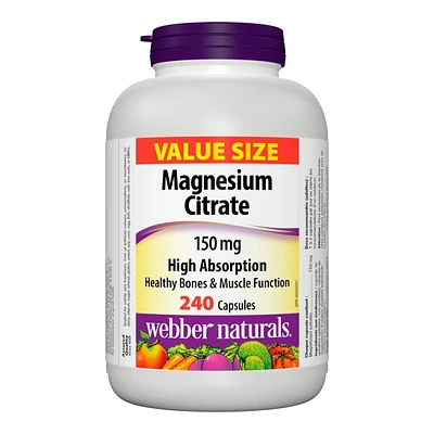 Webber Naturals Value Size High Absorption Magnesium Citrate Capsules - 150mg - 240s