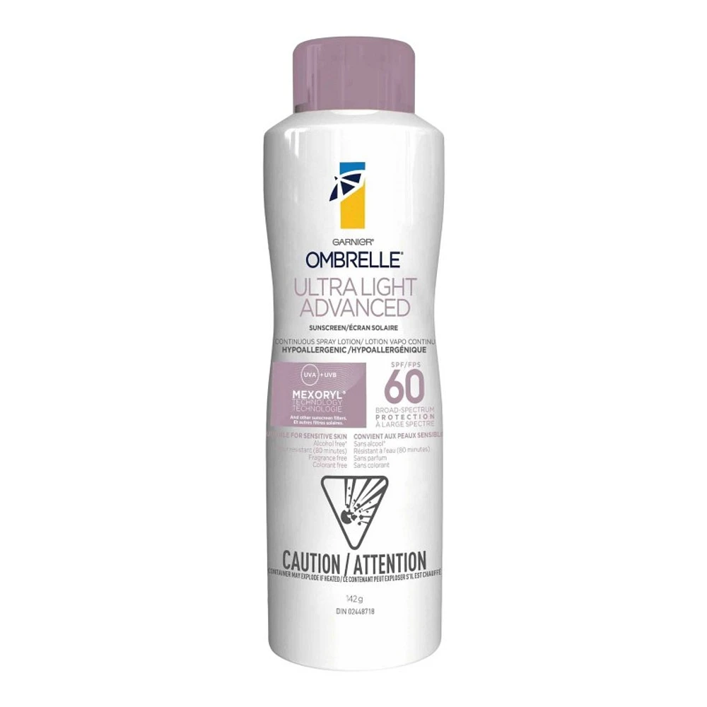 Garnier Ombrelle ULTRA LIGHT ADVANCED Continuous Sunscreen Spray - SPF 60 - 142g