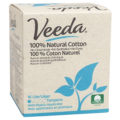 Veeda 100% Natural Cotton Tampons - Lite - 16s