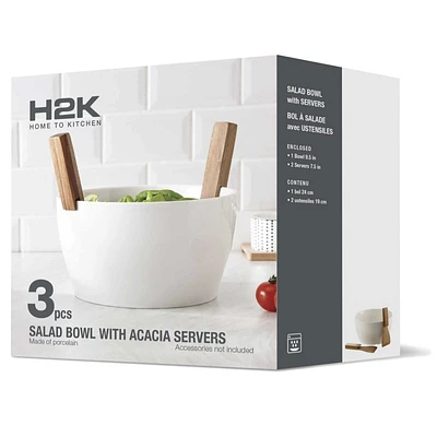 H2K Salad Bowl with Acacia Servers