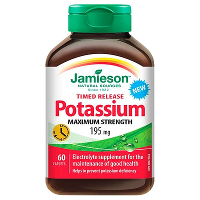 Jamieson Timed Release Potassium Maximum Strength - 195mg - 60 Caplets