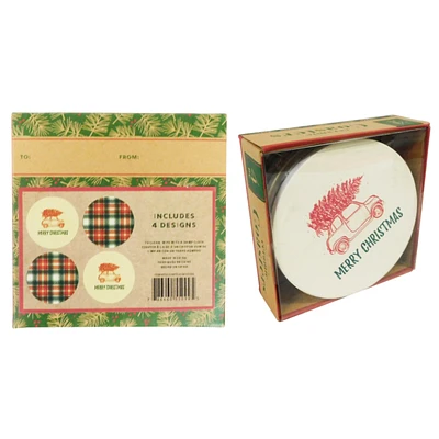 Xmas Coasters Set - Plaid - 4 piece