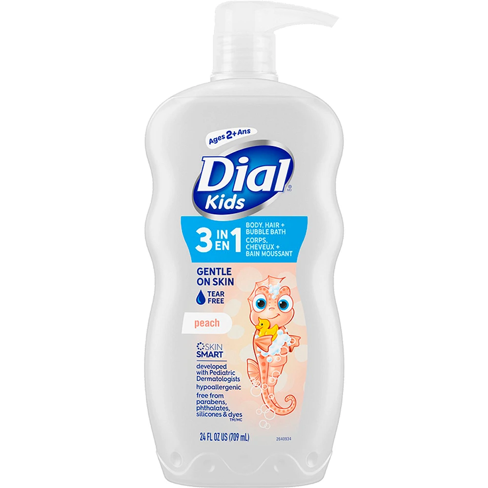 Dial Kids 3 in 1 Body/Hair Wash + Bubble Bath - Peach - 709ml