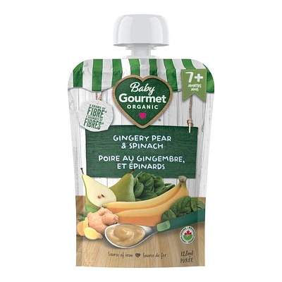 Baby Gourmet Plus Baby Food - Gingery Pear Spinach & Whole Grains - 128 ml