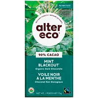 Alter Eco Dark Organic Chocolate - 90% Cacao - Mint Blackout - 75g