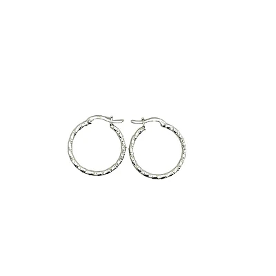 Silver Worx Diamond Cut Textured Hoop Earrings - Sterling Silver