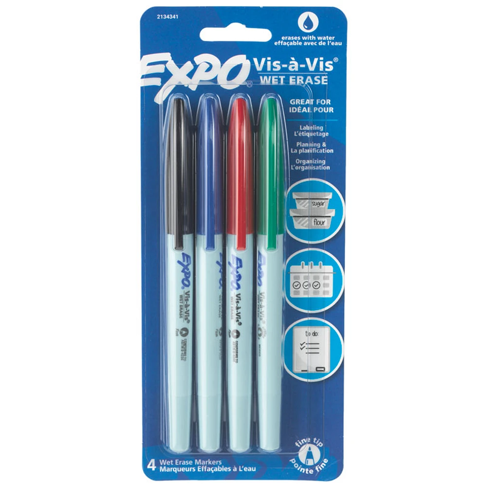 Expo Wet Erase Fine Markers - Assorted - 4pk