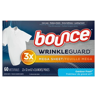 Bounce Wrinkle Guard Mega Dryer Sheets Fabric Softener - 60s