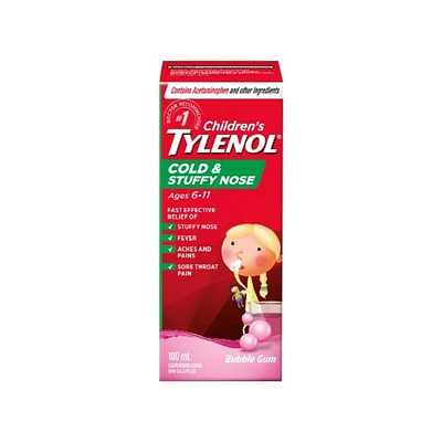 Tylenol* Children's Cold & Stuffy Nose Suspension Liquid - Bubble Gum - 100ml� �