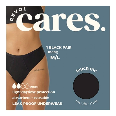 Revol Cares Thong Period Pants - Light Daytime Protection - Black - Medium/Large