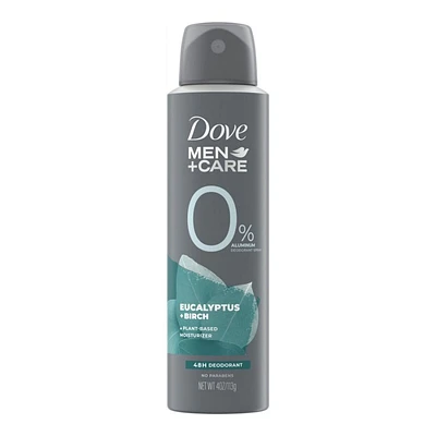 Dove Men+ Care 0 Percent Aluminum Deodorant Spray - Eucalyptus and Birch - 113g