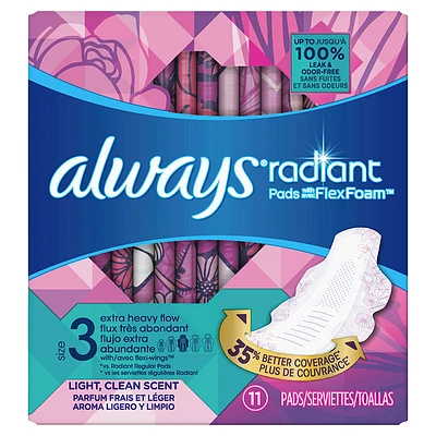 Always Radiant Extra Heavy Flow Pads - Size 3 - 11s