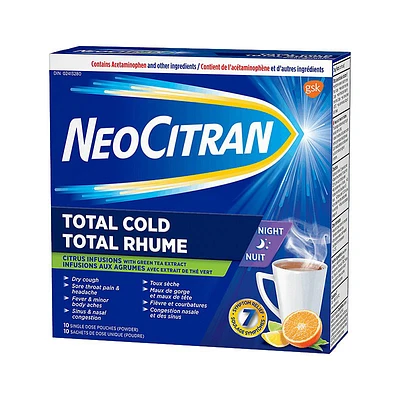 NeoCitran Total Cold Night Tea - Citrus Infusion with Green Tea Extract - 10s