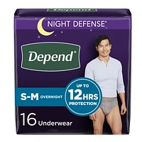 Depend Night Defense Adult Incontinence Underwear for Men - Overnight - S/M - 16 Count