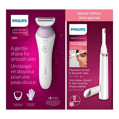 Philips 6000 Series Lady Shaver with Philips SatinCompact Precision Trimmer - BRL136WM