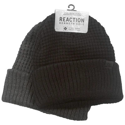 Kennth Cole Reaction Waffle Knit Beanie - One Size - Charcoal/Black