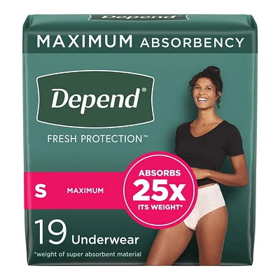 Depend Fresh Protection Adult Incontinence Underwear for Women - Maximum - Small/19 Count
