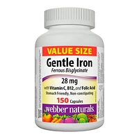 Webber Naturals Value Size Gentle Iron Ferrous Bisglycinate with Vitamin C, B12 and Folic Acid Capsules - 150s