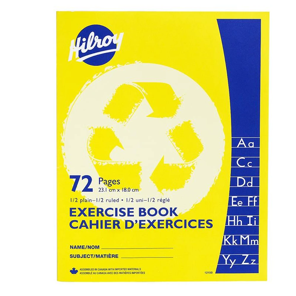 Hilroy Recycled Exercise Book 1/2 Ruled 1/2 Blank - 72 pages