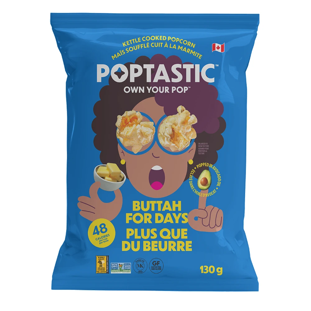 Poptastic Kettle Cooked Popcorn - Buttah For Days - 130g