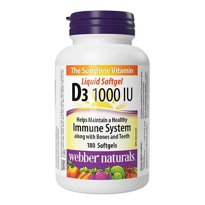 Webber Naturals Vitamin D3 Liquid Softgels - 1000 IU - 180's