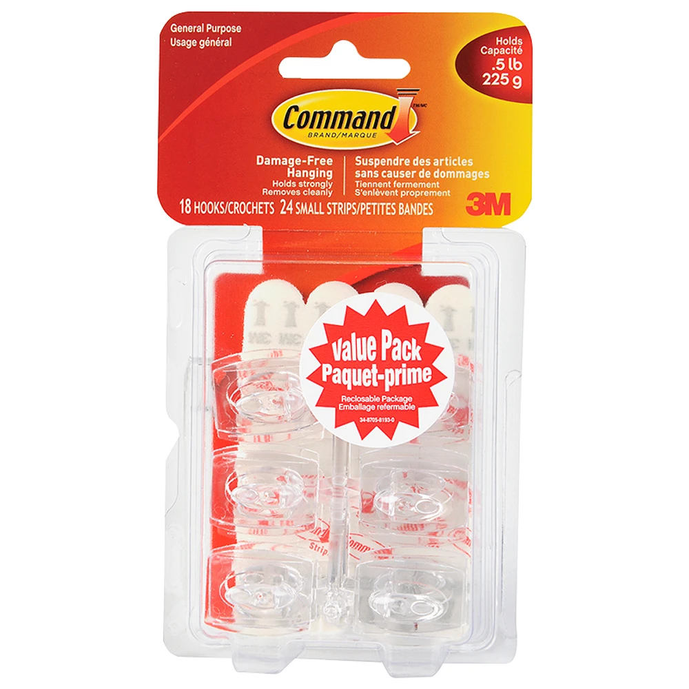 Command Mini Hooks Value Pack - Clear - 18's