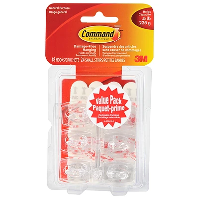 Command Mini Hooks Value Pack - Clear - 18's