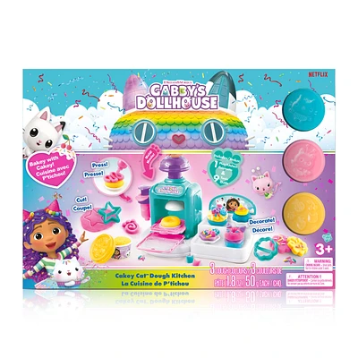 DreamWorks Gabby's Dollhouse Cakey Cat Dough Kitchen - 3 Colours - 50g - 14.6 x 2.5 x 10 Inches