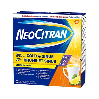 NeoCitran Cold & Sinus Extra Strength Night - Lemon - 10s
