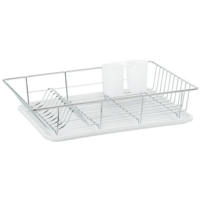 SharpChef Chrome Dish Rack with White Tray - 3 piece - 21x12x5 Inch