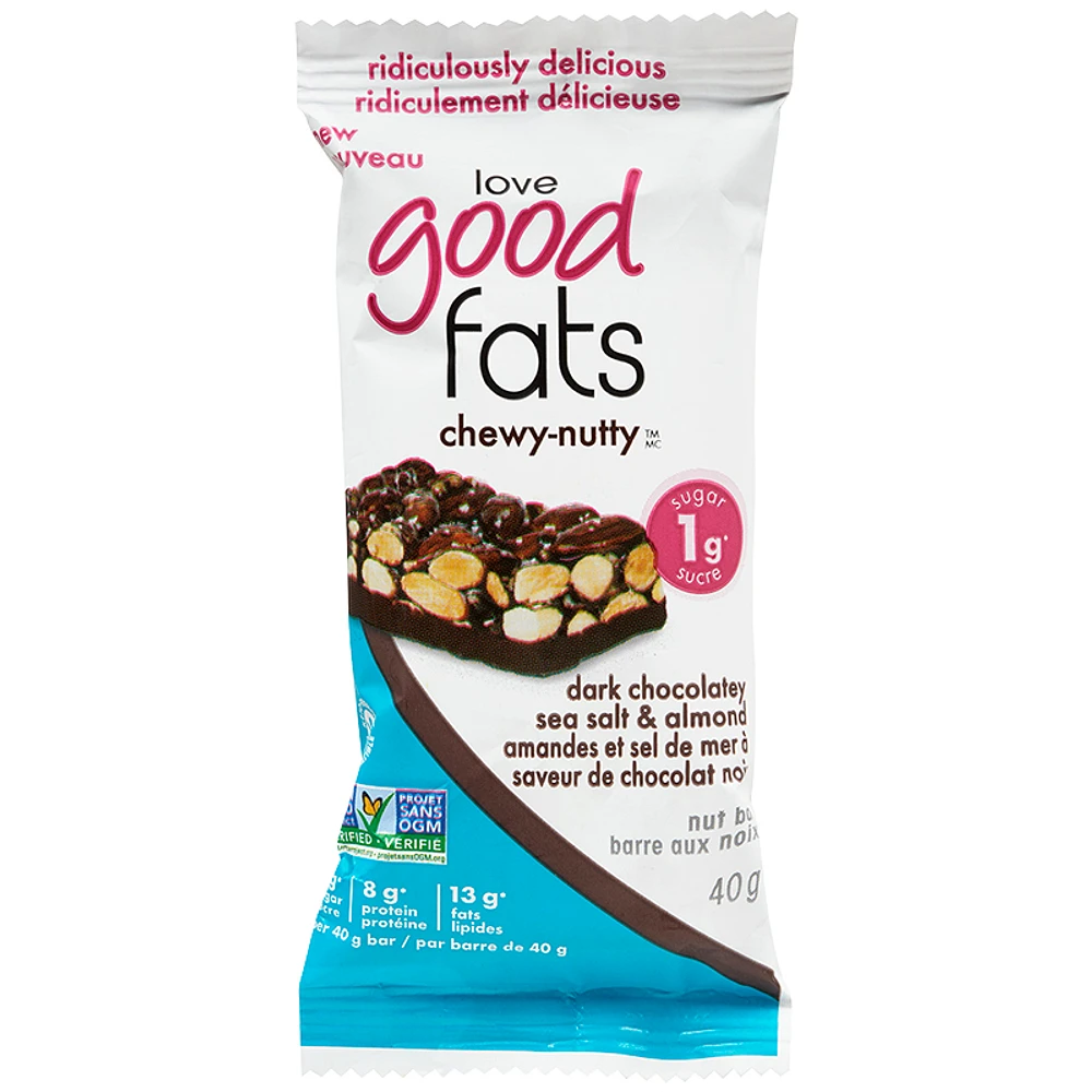 Love Good Fats Chewy-Nutty Bar - Dark Chocolatey Sea Salt & Almond - 40g