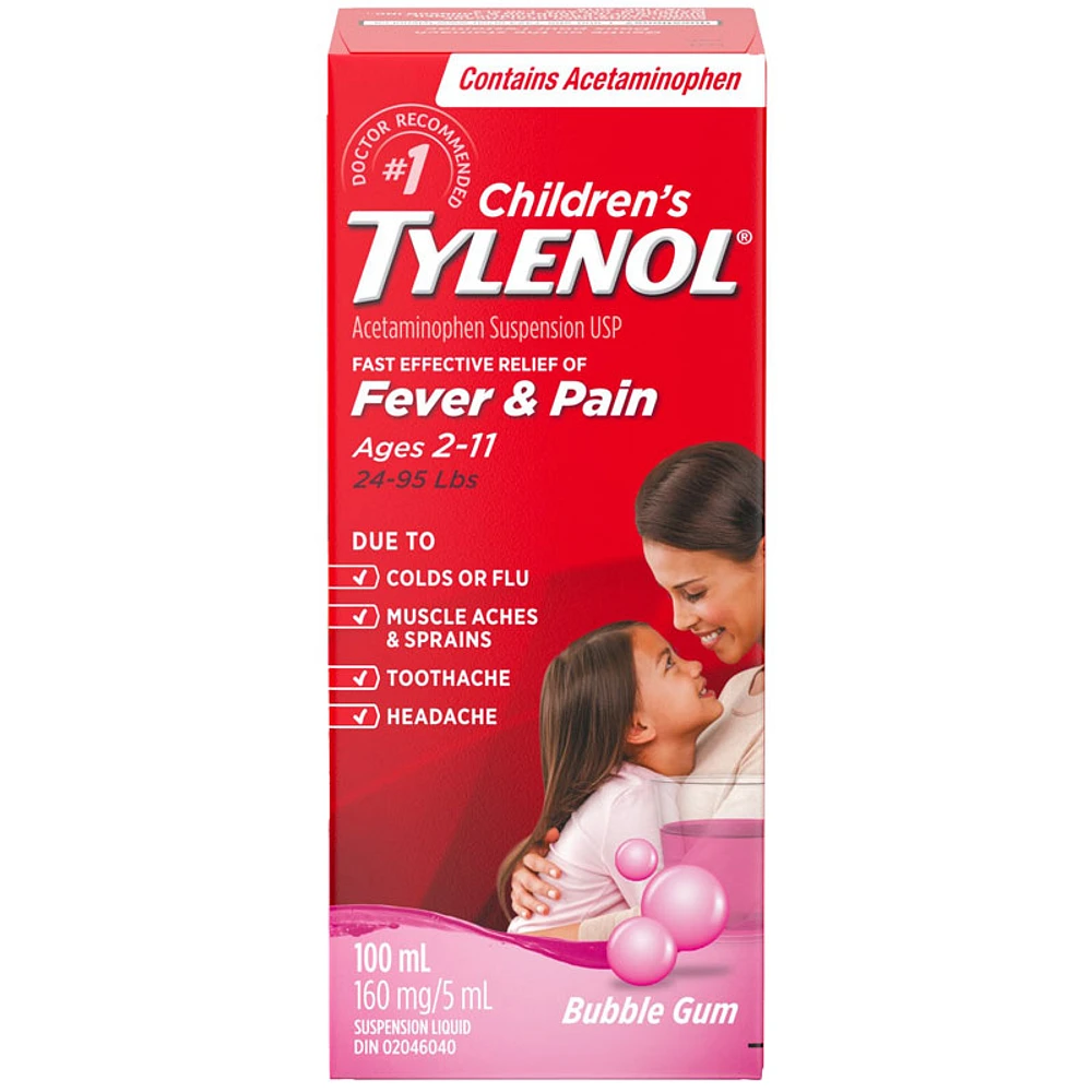 Tylenol* Children's Acetaminophen Suspension USP - Bubblegum - 100ml