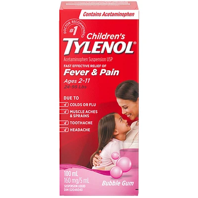 Tylenol* Children's Acetaminophen Suspension USP - Bubblegum - 100ml