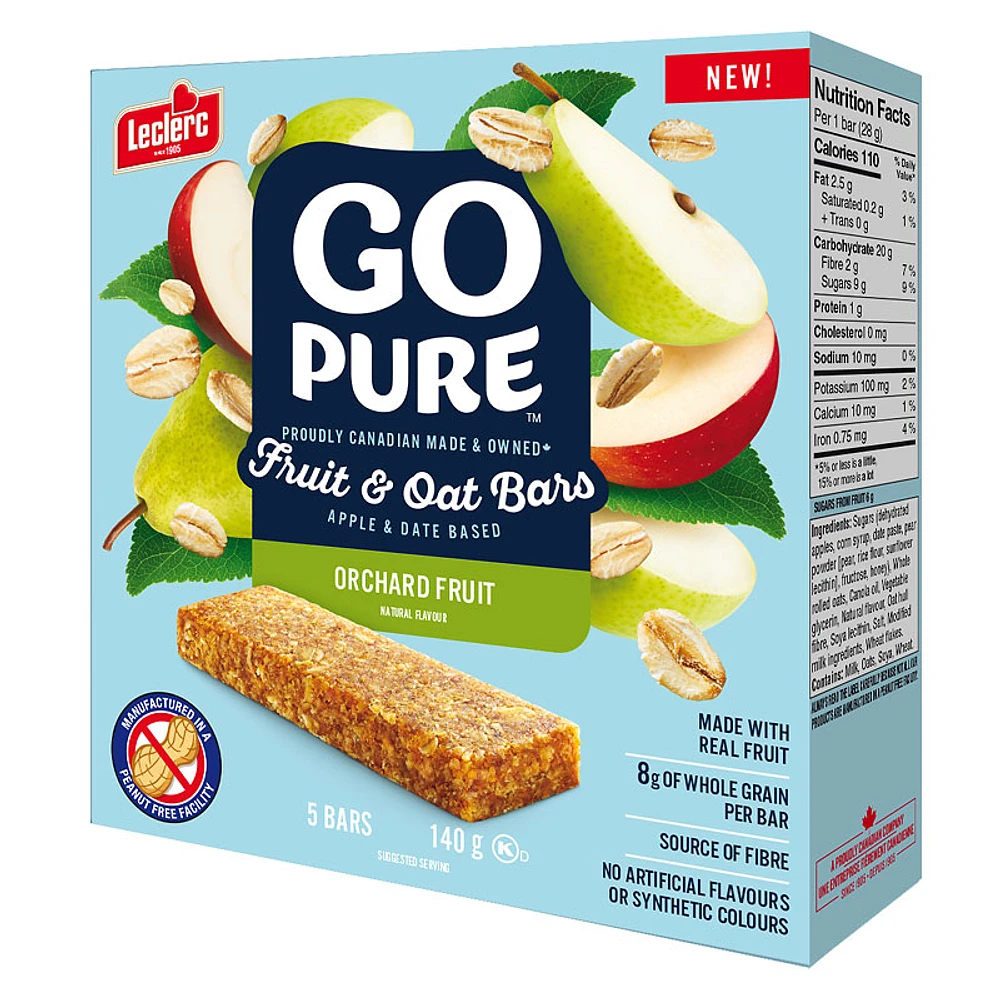 Leclerc Go Pure Fruit and Oat Bars - Orchard Fruit - 5pk/140g