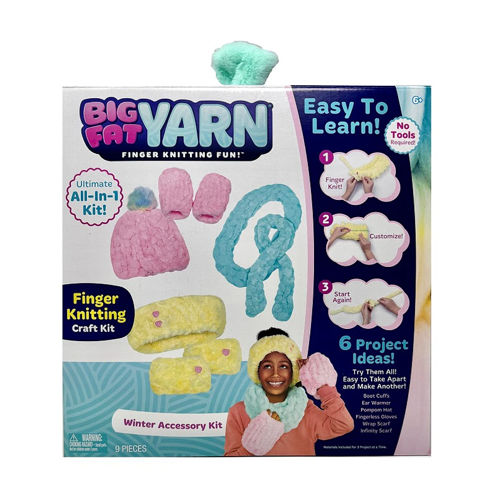 Big Fat Yarn Winter Accessory Finger Knitting Craft Kit - 14 x 14 x 4 Inches