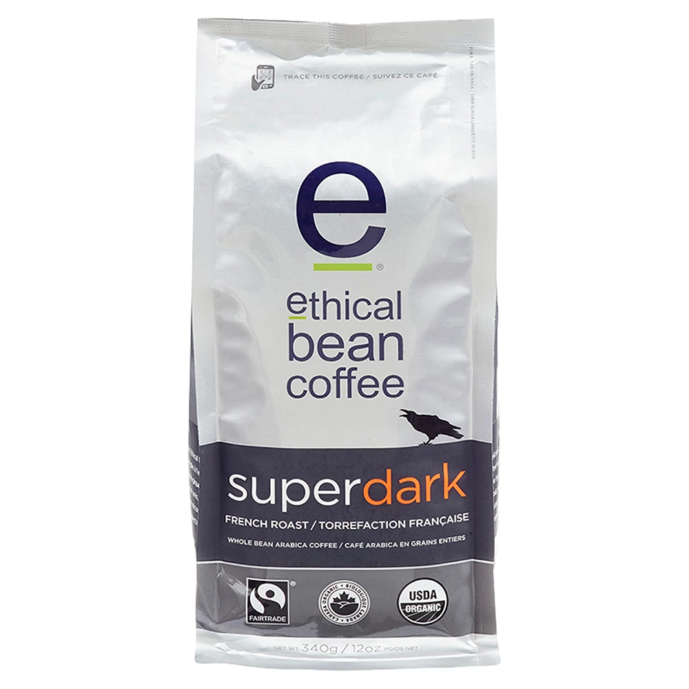 Ethical Bean Coffee - Super Dark French Roast - Whole Bean - 340g