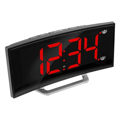 Marathon Curved Alarm Clock with USB - Black - CL030070BK