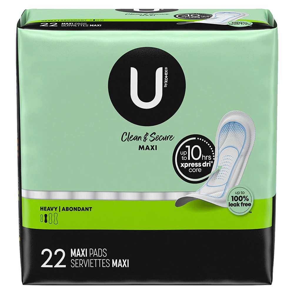 U by Kotex Clean & Secure Maxi Sanitary Pads - Heavy - 22's