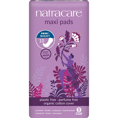 Natracare Organic Cotton Maxi Pads - Night Time - 10's