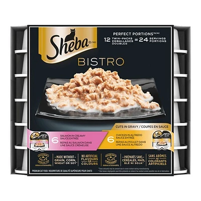 SHEBA BISTRO PERFECT PORTIONS Chicken in Alfredo Sauce and Salmon in Creamy Sauce Entree - 12 x 75g