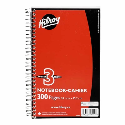 Hilroy Three Subject Notebook - 300 pages - Assorted Colours