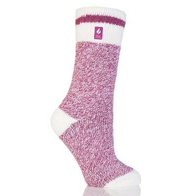 Heat Holders Ladies Cream Block Twist Socks - Berry - One Size