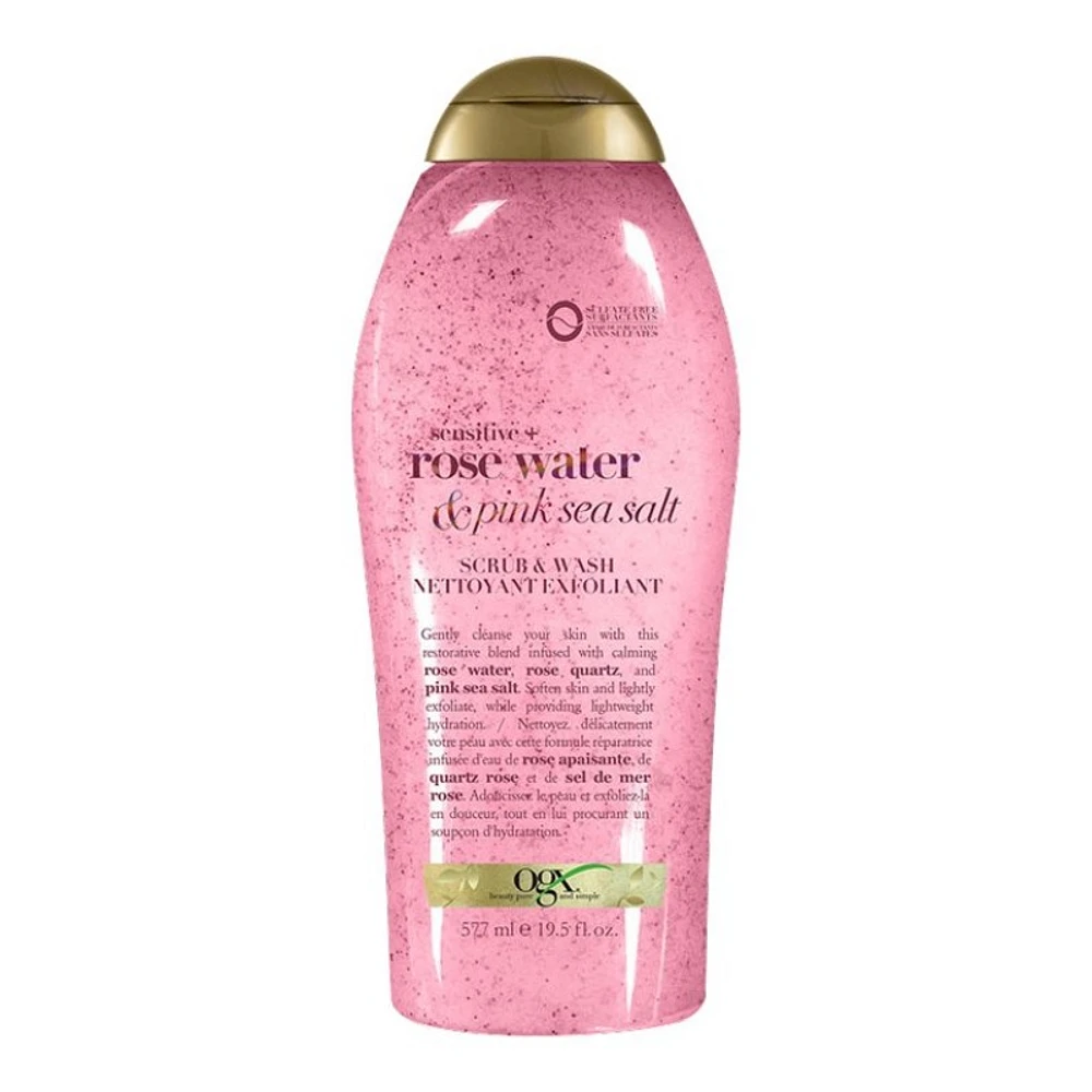 OGX sensitive+ Rose Water & Pink Sea Salt Body Scrub & Wash - 577ml