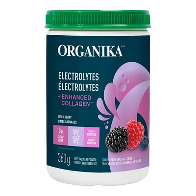 Organika Electrolytes + Enhanced Collagen Effervescent Powder Electrolyte Drink Mix - Wild Berry - 360g
